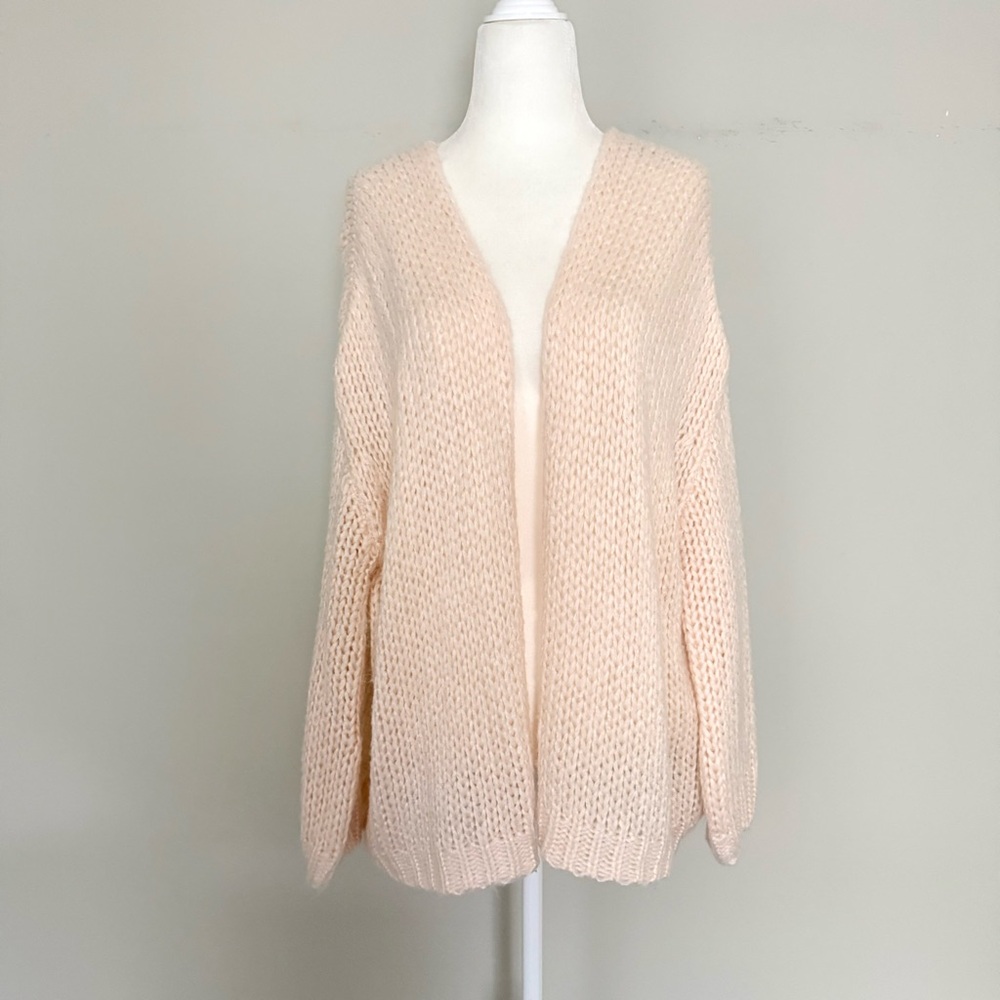 Cozy Cream Open Knit Blush Pink Cardigan Sweater Cottagecore Coastal Grandma